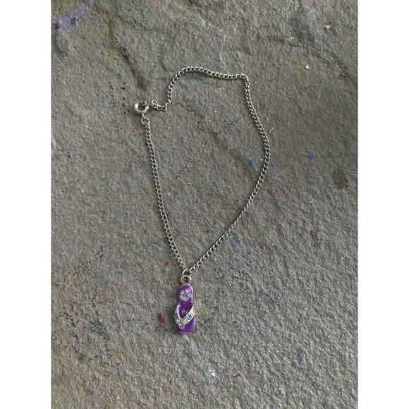 14K Gold Flip Flop NG Beach Anklet Diamonds - Picture 1 of 6